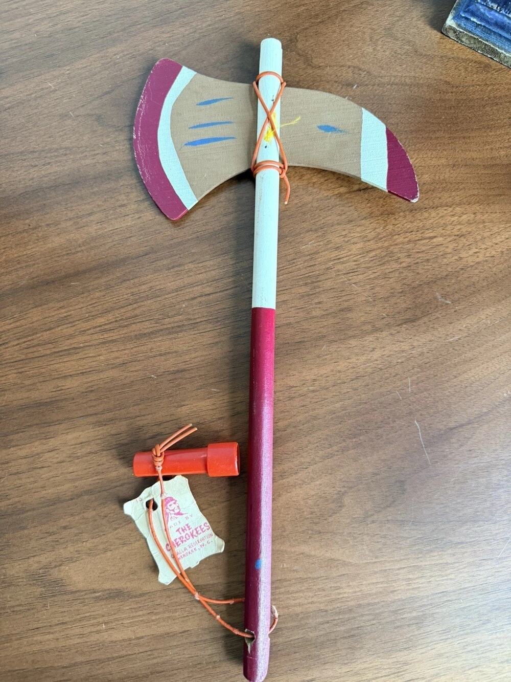 Vintage 50s 60s Cherokee Qualla Reservation Wooden Tomahawk Western Cowboy Chief